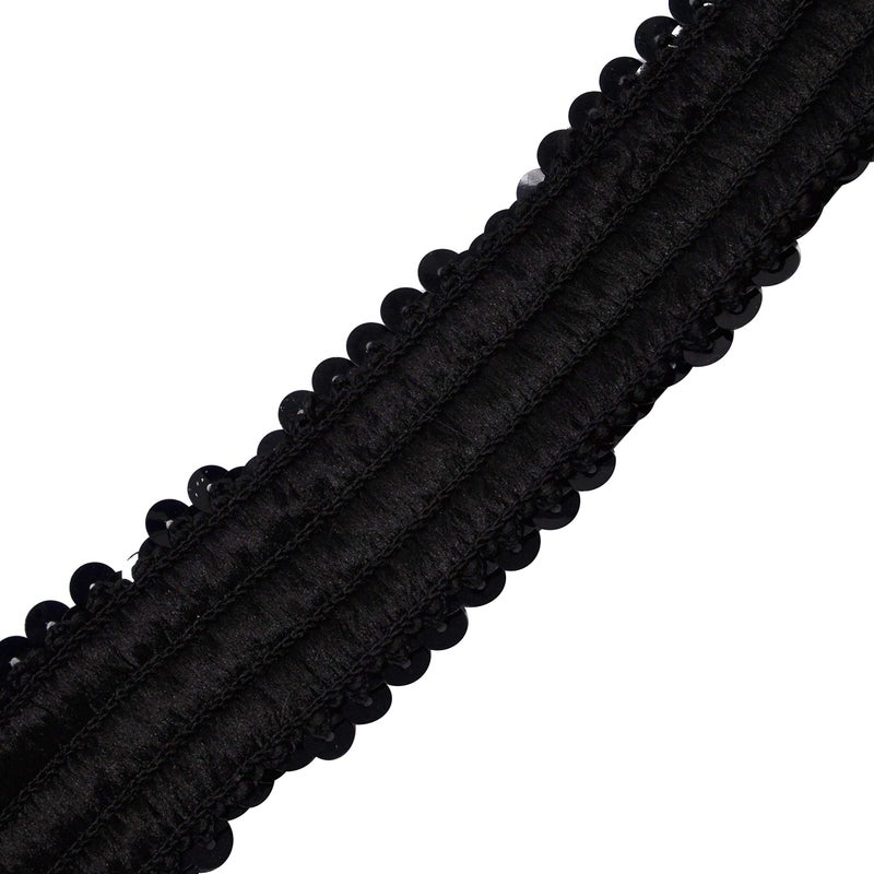 Mandala Crafts Elastic Sequin Ribbon Trim - 1.5 Inch Black Sequin Elastic Trim for Sewing Dress Headband - 10 Yards Fabric Metallic Stretch Sequins Band - Image 3